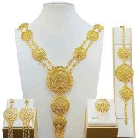 Hollow Golden Ladies Wedding Necklace Earrings Ring Bracelet Four Pieces Jewelry