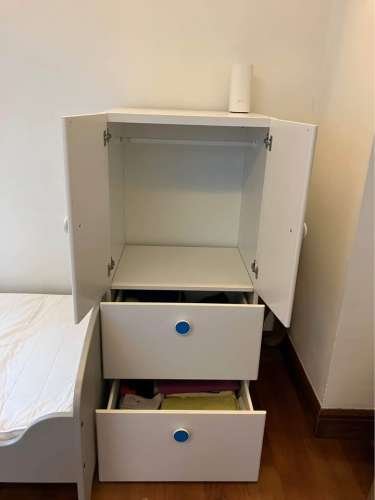 IKEA childs bed frame, mattress, wardrobe set