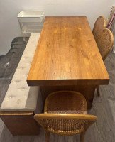 Solid Wood Dining Table  Bench  3 Rattan Chairs