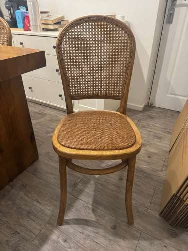 Solid Wood Dining Table  Bench  3 Rattan Chairs