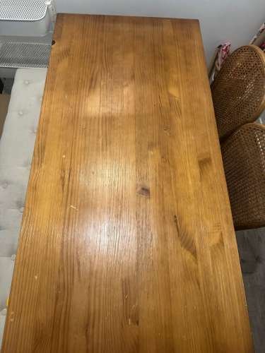 Solid Wood Dining Table  Bench  3 Rattan Chairs