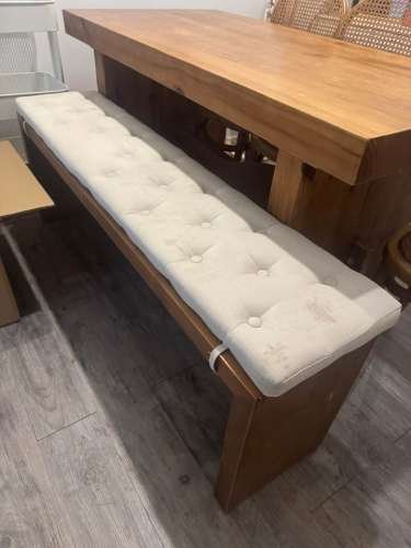 Solid Wood Dining Table  Bench  3 Rattan Chairs