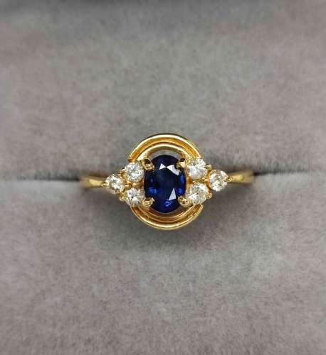14K Yellow Gold Sapphire with Diamonds Ring
