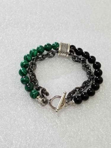 MALACHITE AND BLACK NATURAL STONE BEAD BRACELET FASHION JEWELRY