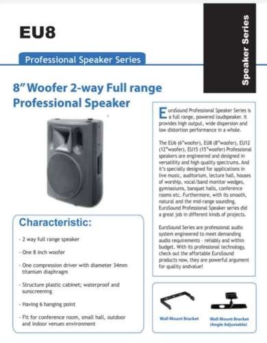Euro Sound EU8 Professional Speaker